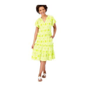 Destination 365 Dress Size Medium Petite Printed Flutter Sleeve Tiered Lime Boho